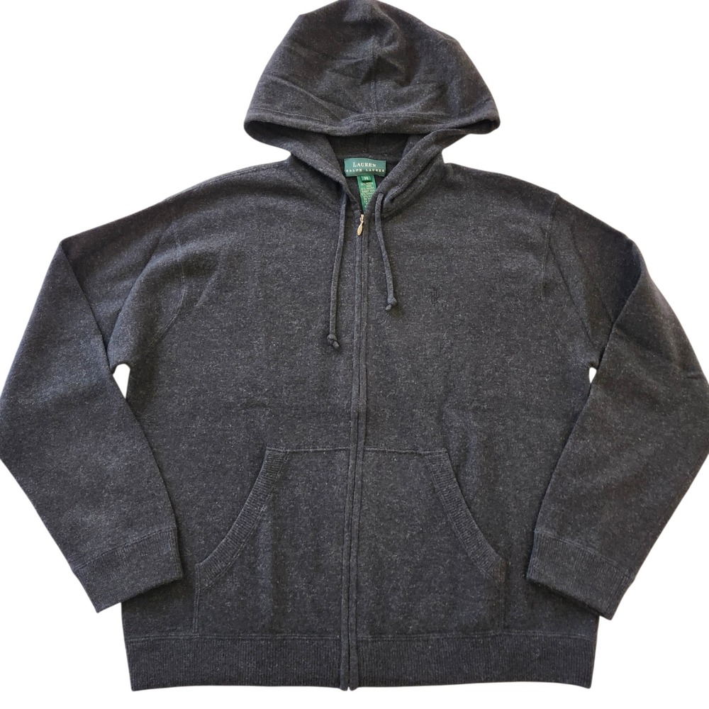 Lauren Ralph Lauren Charcoal Gray Wool Blend Zip Up Hoodie Sweater Women's Sz M